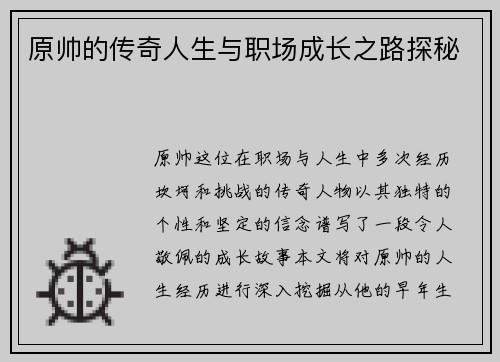 原帅的传奇人生与职场成长之路探秘