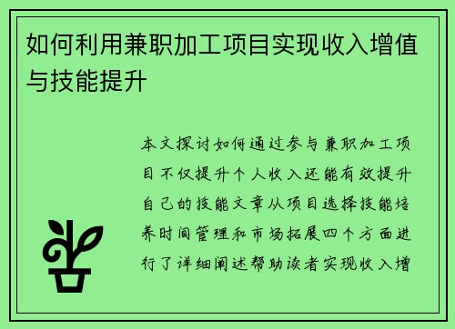 如何利用兼职加工项目实现收入增值与技能提升