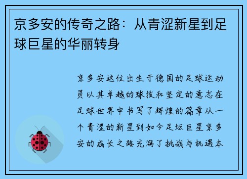 京多安的传奇之路：从青涩新星到足球巨星的华丽转身